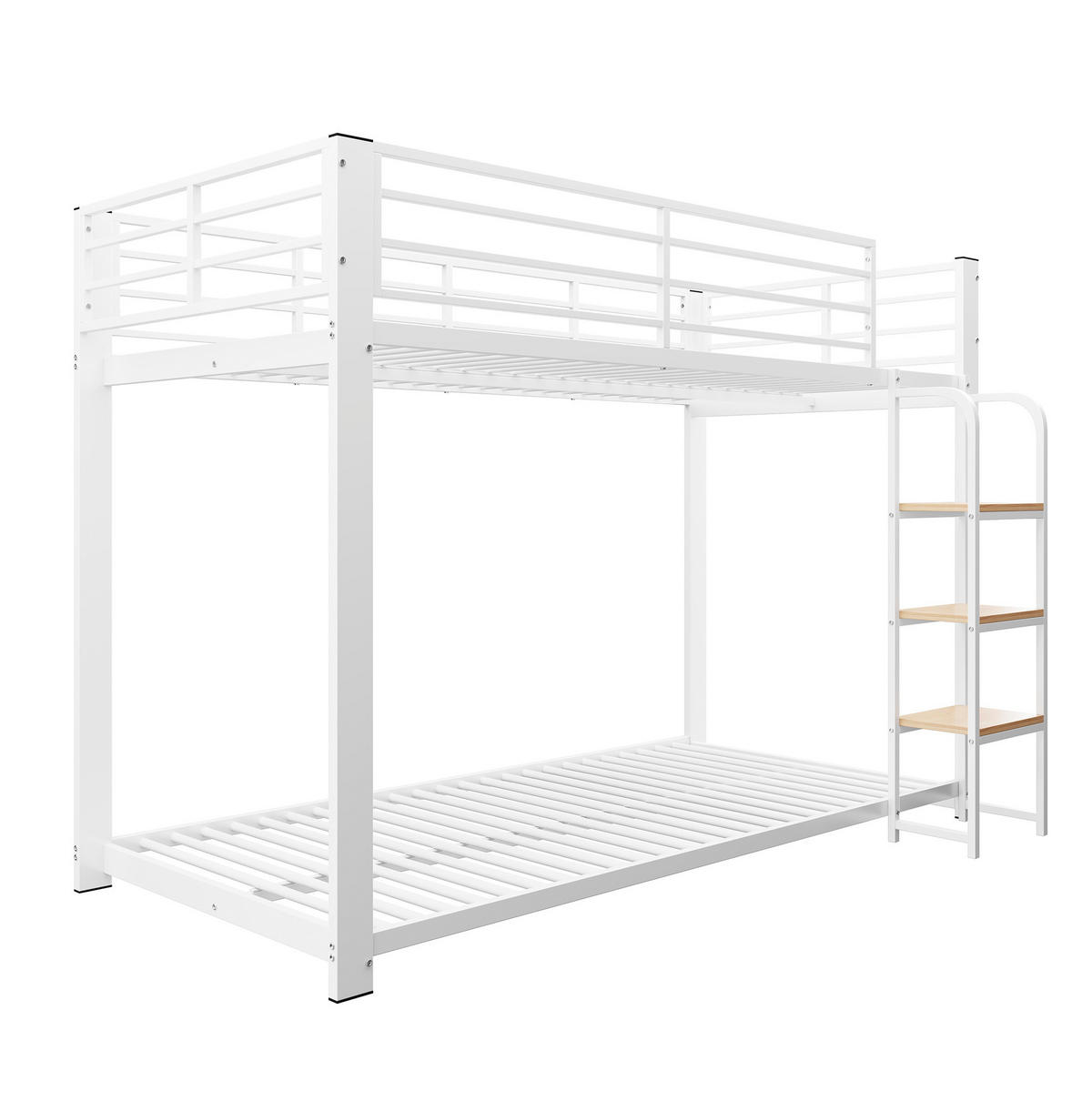 ETAGENBETT 90/200 cm in Weiß/Walnuss mit Leiter und Rausfallschutz - Weiß, Metall (90/200cm) - Modenvie