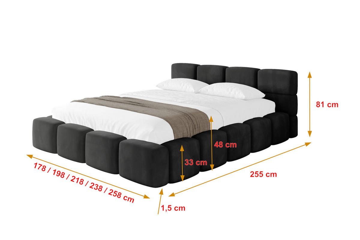 POLSTERBETT mit Bettkasten und Lattenrost, Bett mit Matratze H3/H4, Kopfteil, Boxbett, Doppelbett mit Stauraum - NATA-v1 200x200 Schwarz - Schwarz Hochglanz, Holzwerkstoff/Textil (200/200cm) - ALTDECOR