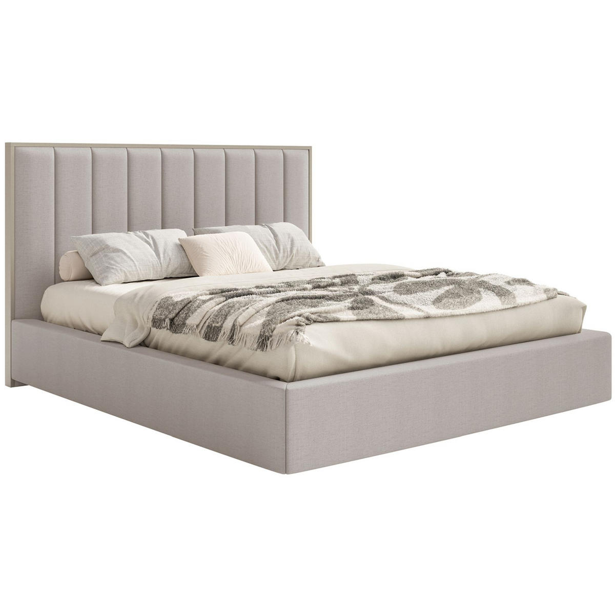 POLSTERBETT Togents Graubeige mit Chenillebezug, Bettkasten und LED, 160x200 cm - Taupe, Textil (160/200cm) - Selsey