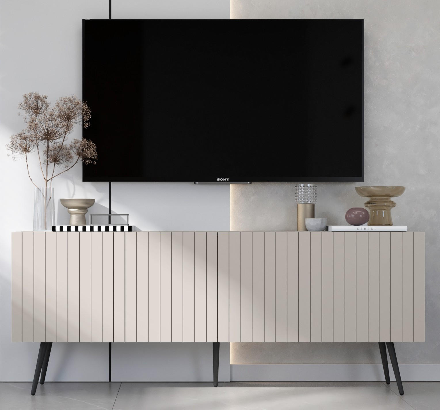 TV-SCHRANK Elpis Kaschmir Matt mit Metallbeine Glamour 150 cm - Kaschmir, Holzwerkstoff (150/60.5/36.5cm) - Meble Lindner