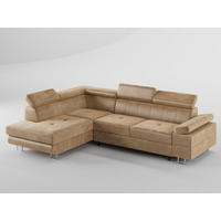 ECKSOFA CAROLINE Links Beige Velours-Stoff mit Schlaffunktion und Bettkasten - Chromfarben/Beige, Textil (253/190cm) - Barchello