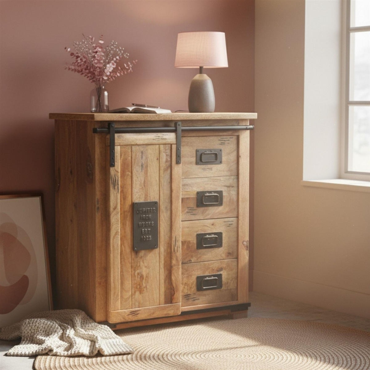 KOMMODE Florenz 90x45x100 cm massives Mangoholz - Schwarz/Braun, Holz (90/100/45cm) - Mr. Deko