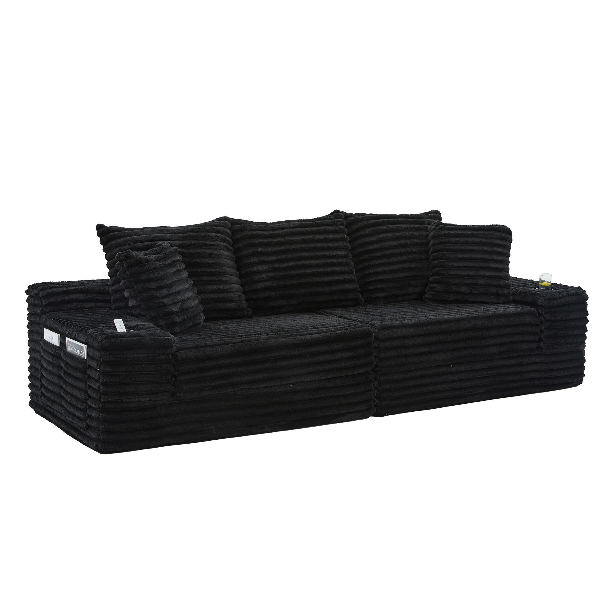 SCHLAFSOFA aus Cord mit Getränkehaltern und Kissen, Schwarz - Schwarz, Textil (107.48/34.25/38.58cm)