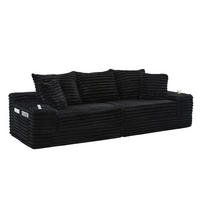 SCHLAFSOFA aus Cord mit Getränkehaltern und Kissen, Schwarz - Schwarz, Textil (107.48/34.25/38.58cm)
