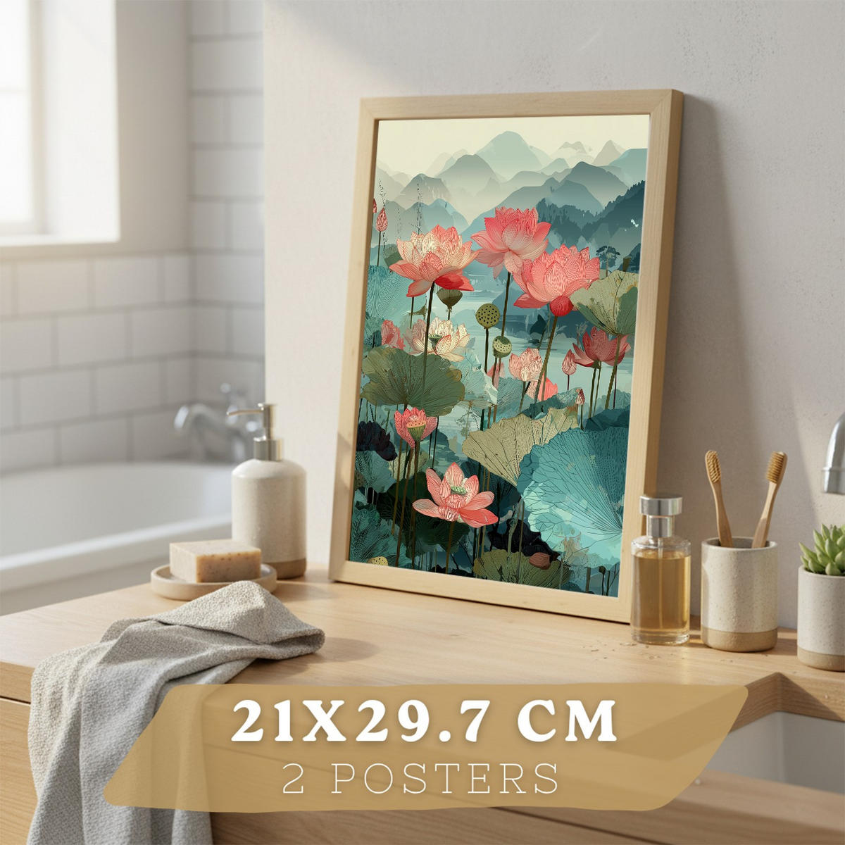 PLAKÁT Sada 3 Japon Světlý dřevěný rám A4 - béžová, papír (29.7/21/3cm) - Nacnic