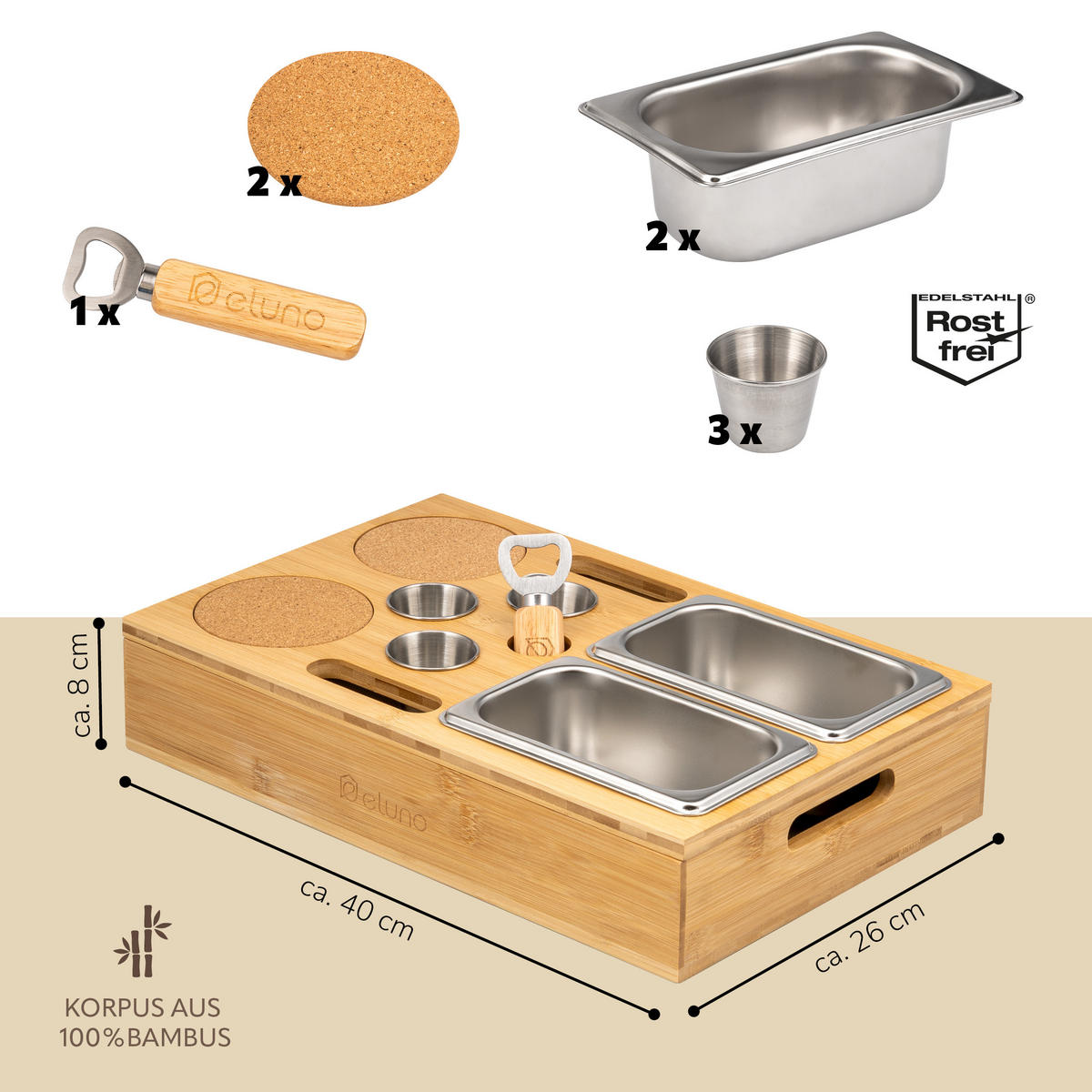 COUCHBAR mit abnehmbarem Deckel, Bambus - Naturfarben, Holz (26/8/40cm) - eluno