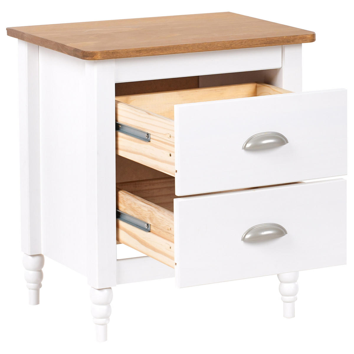 NACHTTISCH Weiß/Silber/Heller Holzfarbton Shillington - Hellbraun/Silberfarben, Holz (46/52/35cm) - Beliani