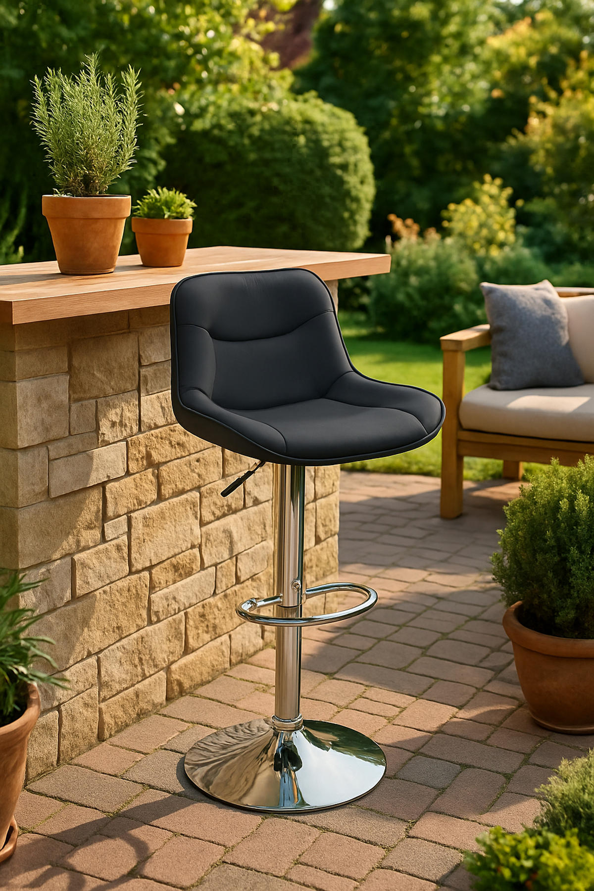 BARHOCKER 2er Set Vulcano Kunstleder chrom schwarz - Chromfarben/Schwarz, Kunststoff/Metall (49/106/51cm) - TPFLiving