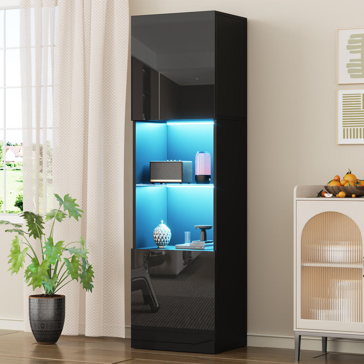 VITRINE Schwarz 45/35/160 cm - Schwarz, Holzwerkstoff (45/160/35cm) - PANGIVO