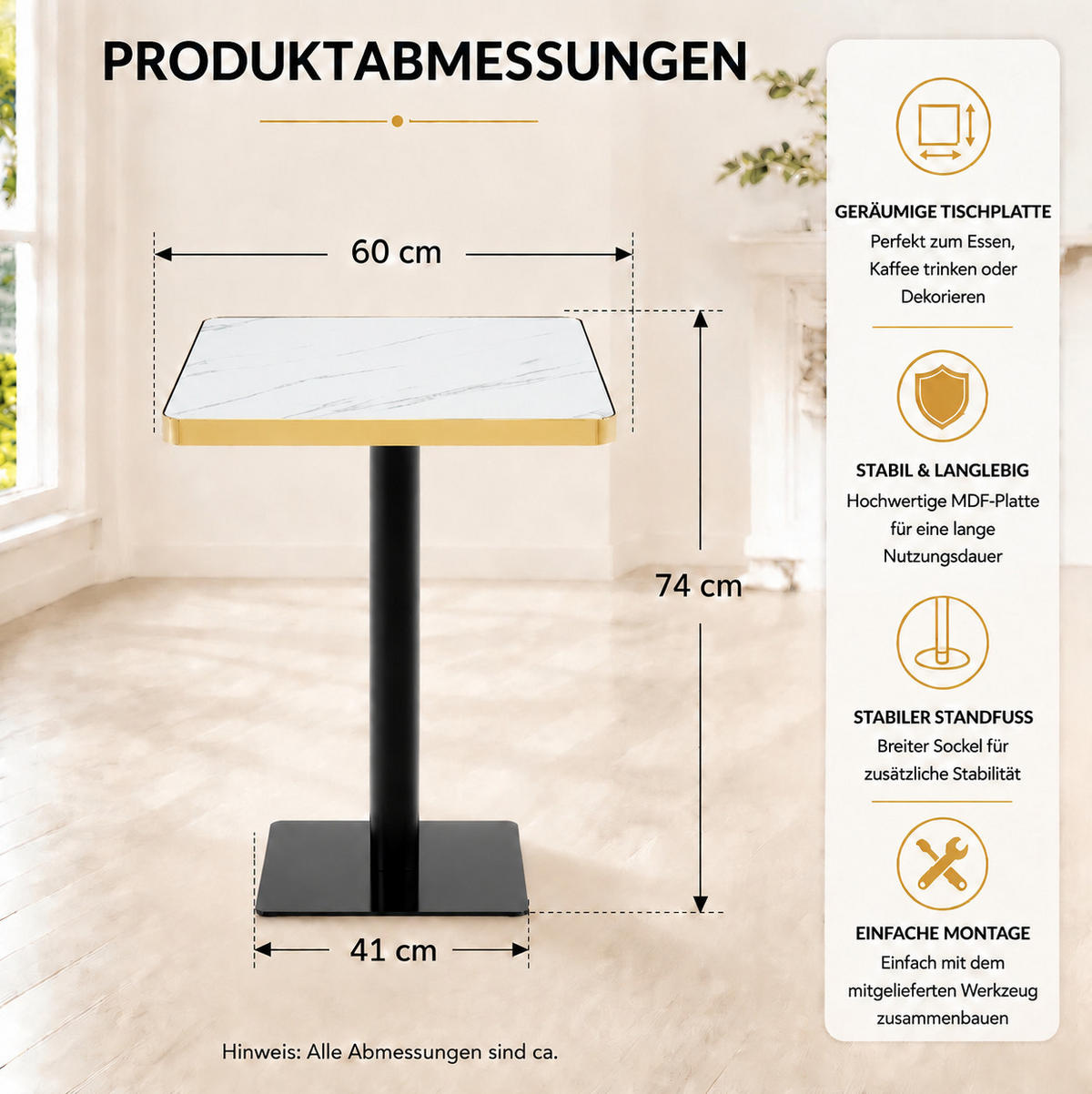 ESSTISCH quadratisch 60/60 cm Weiß mit Metallgestell - Weiß, Holzwerkstoff (60/60/74cm) - MIVRAY
