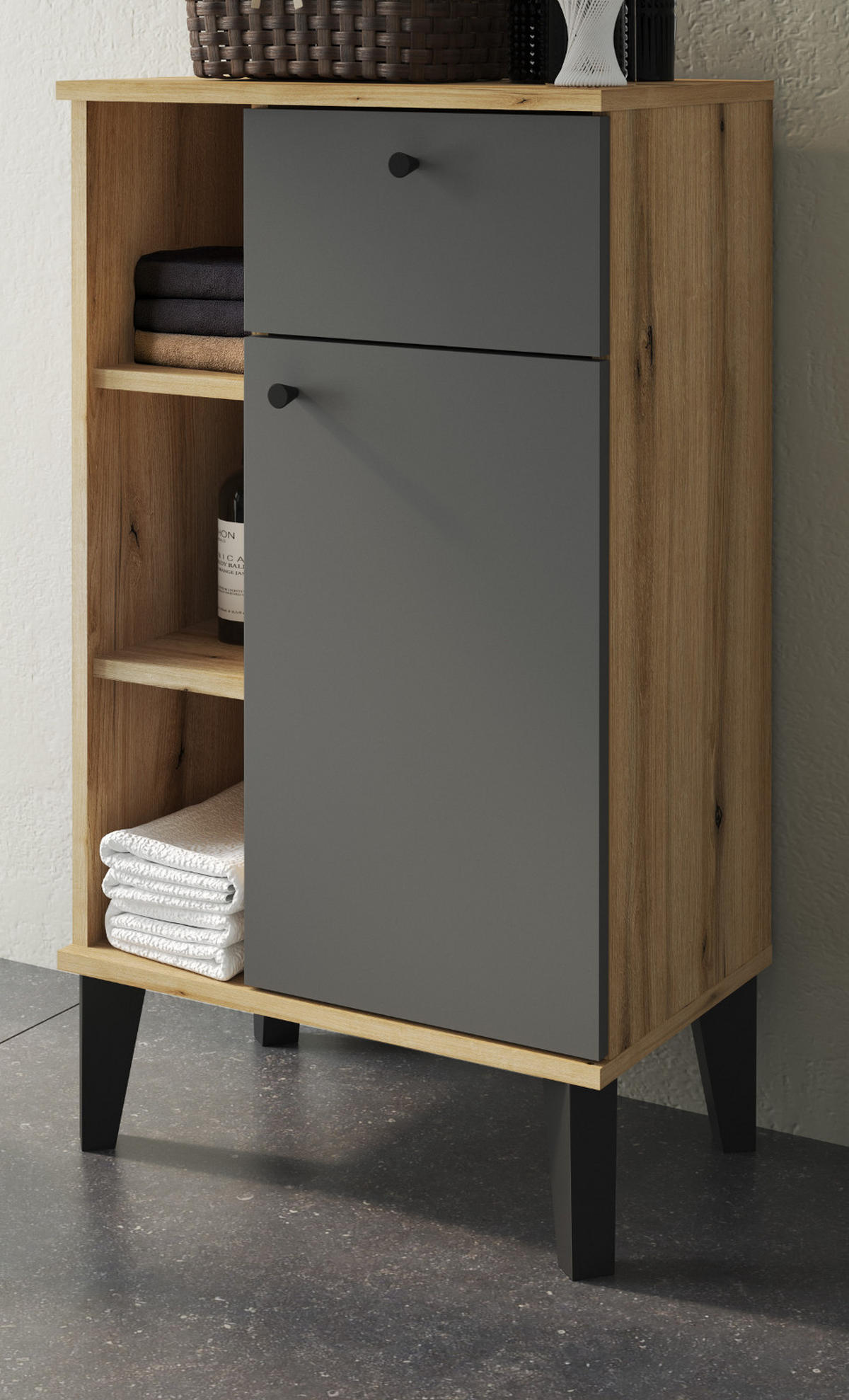 BADKOMMODE grau, Evoke Eiche, Badkommode, 51 x 90 cm - Eichefarben/Schwarz, Holzwerkstoff/Metall (51/90/33cm) - Furn.Design