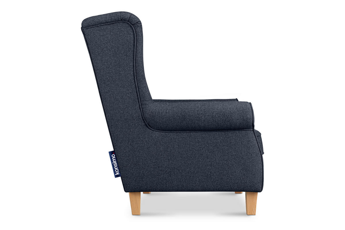 OHRENSESSEL MILES mit Armlehnen, navyblau - Blau/Grün, Holz/Textil (82/105/97cm) - KONSIMO®