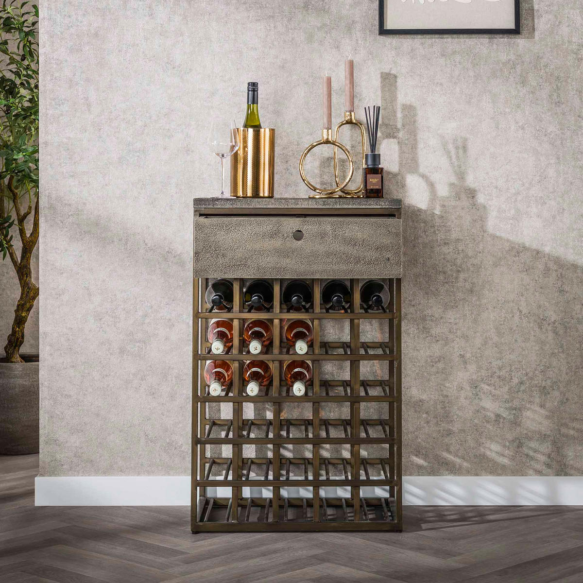 WEINSCHRANK Ferrobraun 35/54/85 cm - Braun, Metall (54/85/35cm) - Hoyz Collection