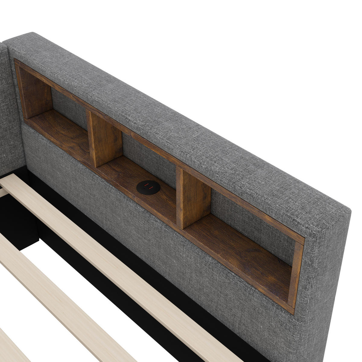 POLSTERBETT 90/200 cm Grau aus Leinen mit USB-Anschluss und LED-Lichtleiste - Grau, Textil (90/200cm) - OKMYHOME