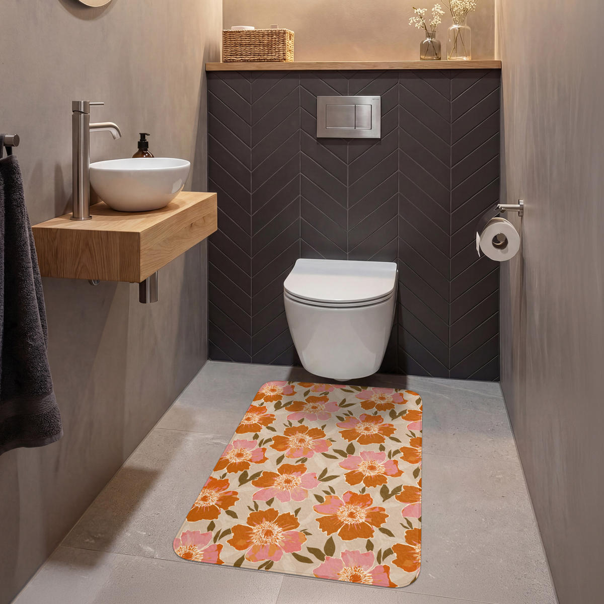 WC-VORLEGER Blumen - Motiv - Retro Toilettenvorleger 60x90 cm - Multicolor, Kunststoff/Textil (60/1cm) - OnlyWow