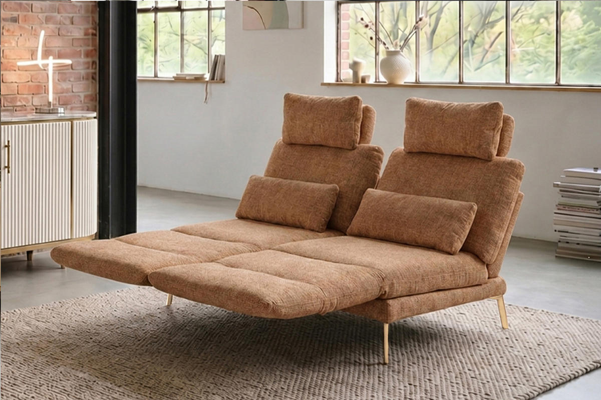 SOFA HOLLY Braun Flachgewebe - Dunkelbraun/Braun, Textil/Metall (176/90/92cm) - KAWOLA