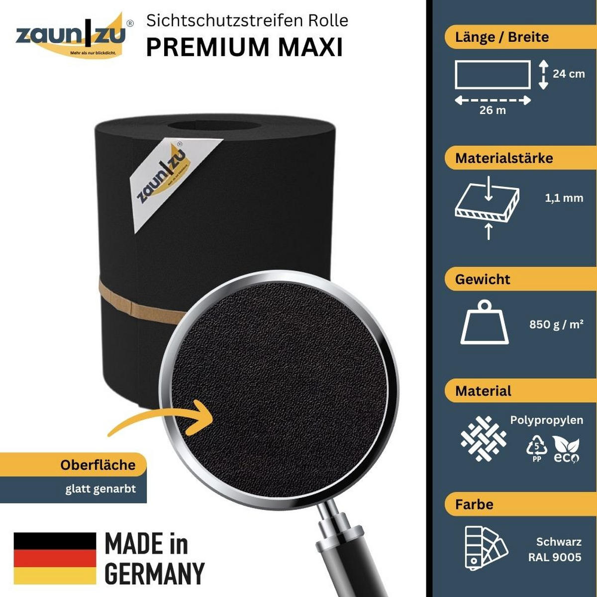 SICHTSCHUTZSTREIFEN Premium Maxi für Doppelstabmatten 24cm hoch Schwarz 26m - Schwarz, Kunststoff (2600/24cm) - ZAUN|ZU