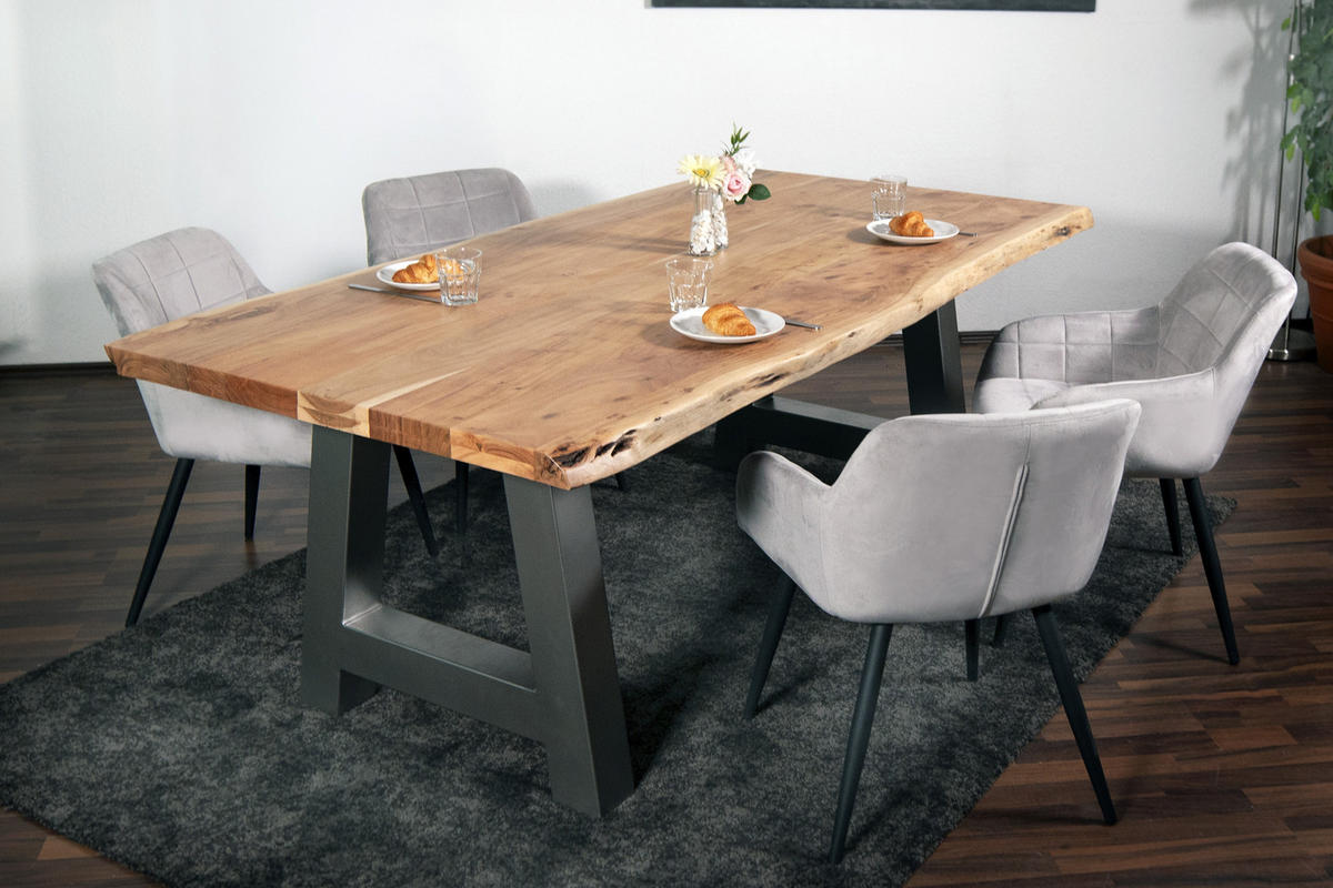 ESSTISCH CALI - Beige/Silberfarben, Holz/Metall (100/220/77cm) - SAM