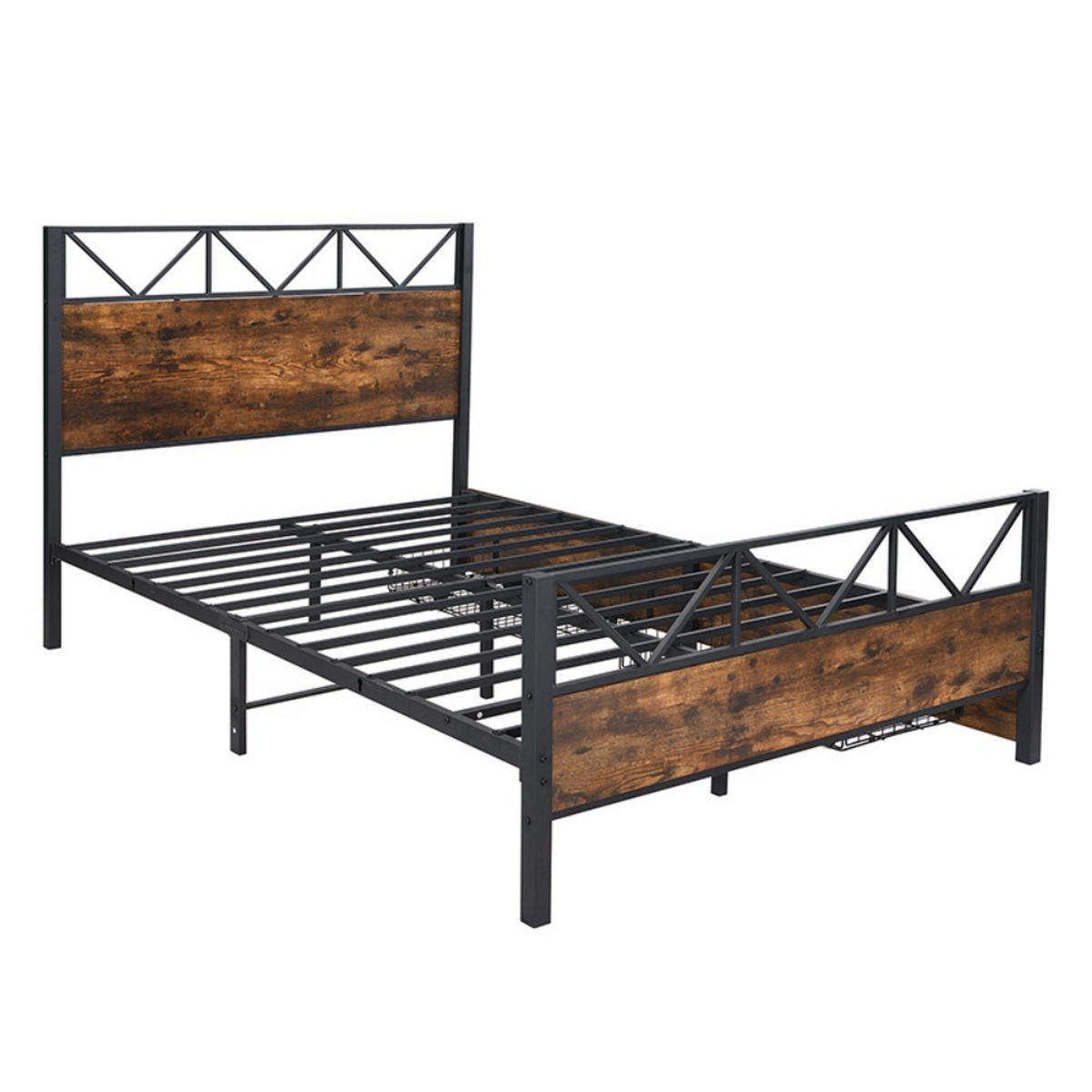 METALLBETT 140x200cm in Schwarz + Walnuss mit Zwei Schubladen - Walnussfarben, Metall (140/200cm) - KOMHTOM