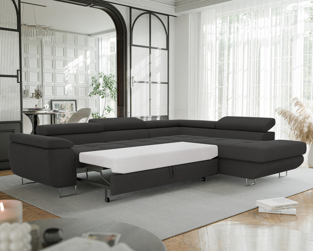 ECKSOFA ANTON rechts, mit Schlaffunktion und Bettkasten Anthrazit - Anthrazit, Holzwerkstoff/Kunststoff (274/203cm) - Idohome