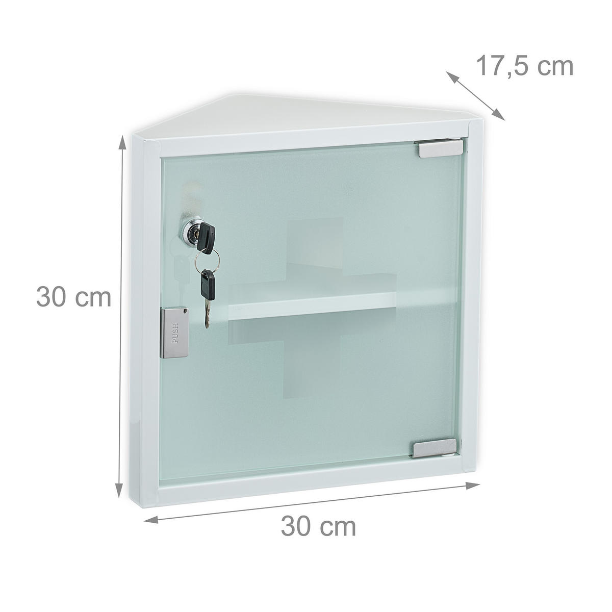 MEDIZINSCHRANK - Weiß, Glas/Metall (30/30/17.5cm) - Relaxdays