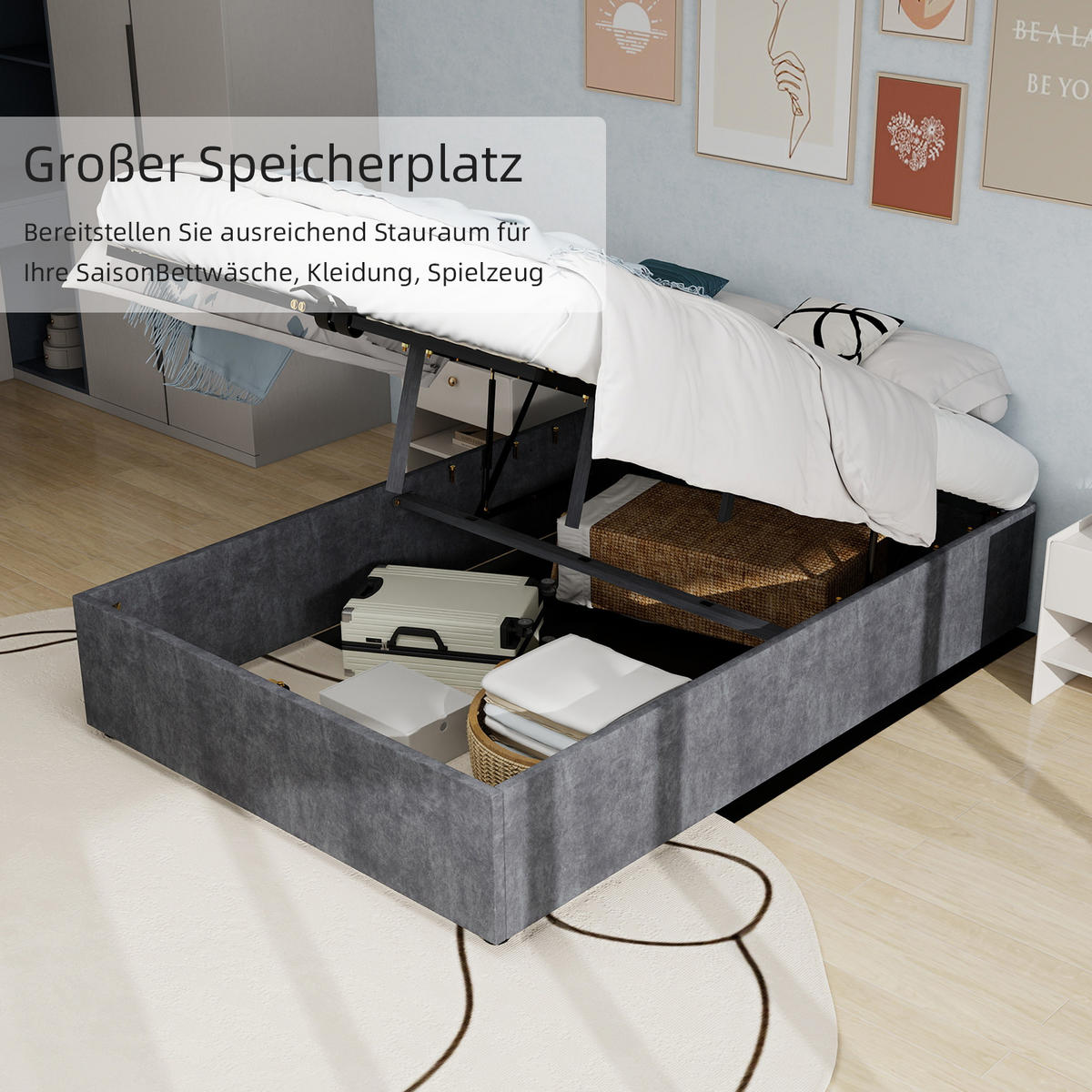POLSTERBETT 160/200 cm in Grau Stoff - Grau, Holzwerkstoff/Textil (160/200cm) - WISHDOR