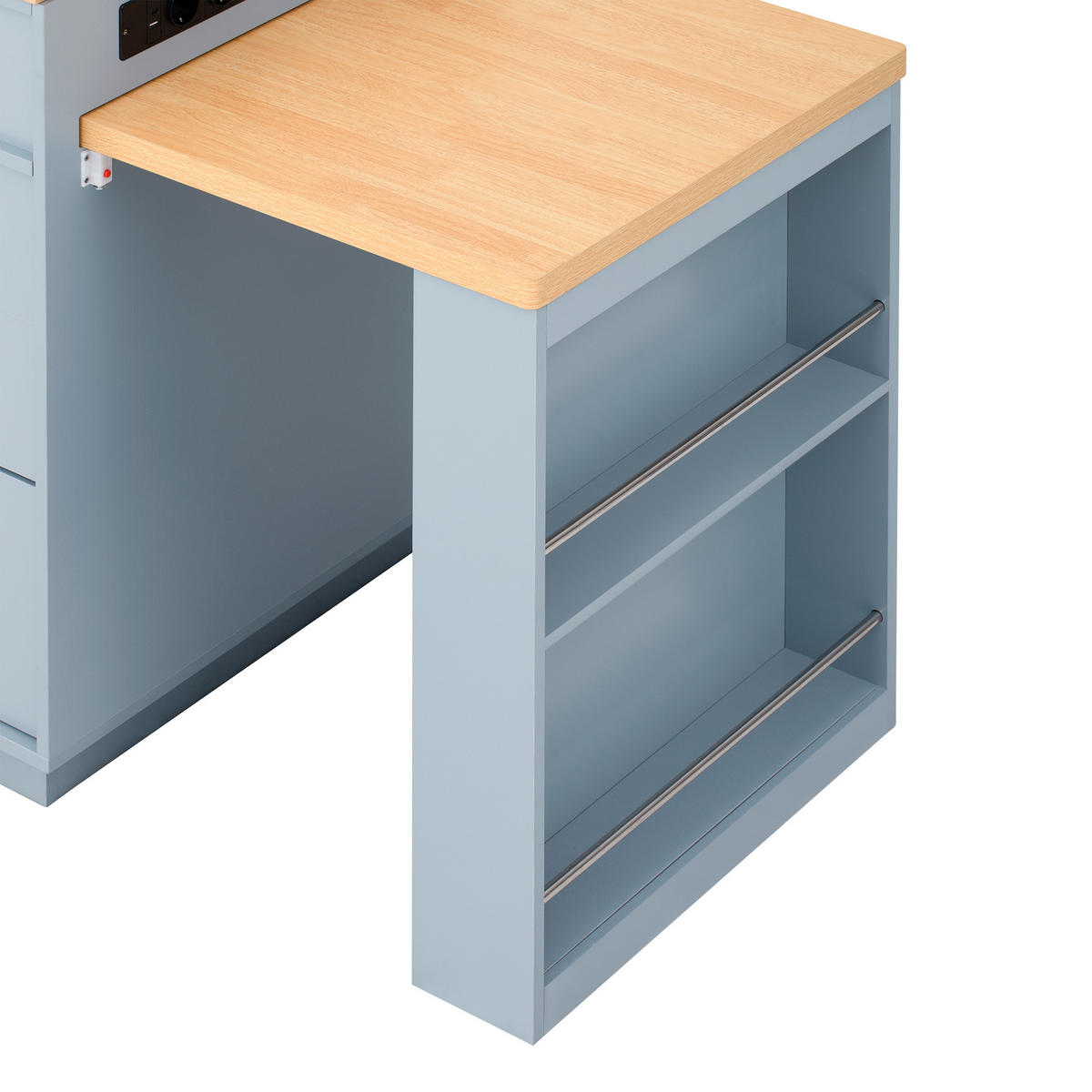 KÜCHENINSEL 125.5-187.5x71x93 cm Blau mit LED-Beleuchtung & Ladestation - Blau, Holzwerkstoff (187.5/93/71cm) - Modfu