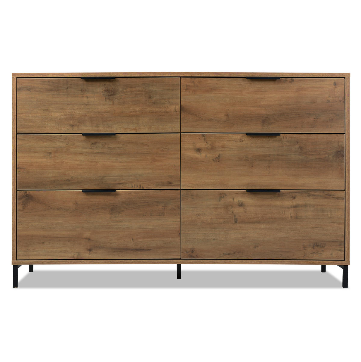 KOMMODE aus Spanplatte 120x40x76 cm Dunkle Eiche mit 6 Schubladen und Metallgestell - Nussbaumfarben, Holzwerkstoff (120/76/40cm) - Modfu