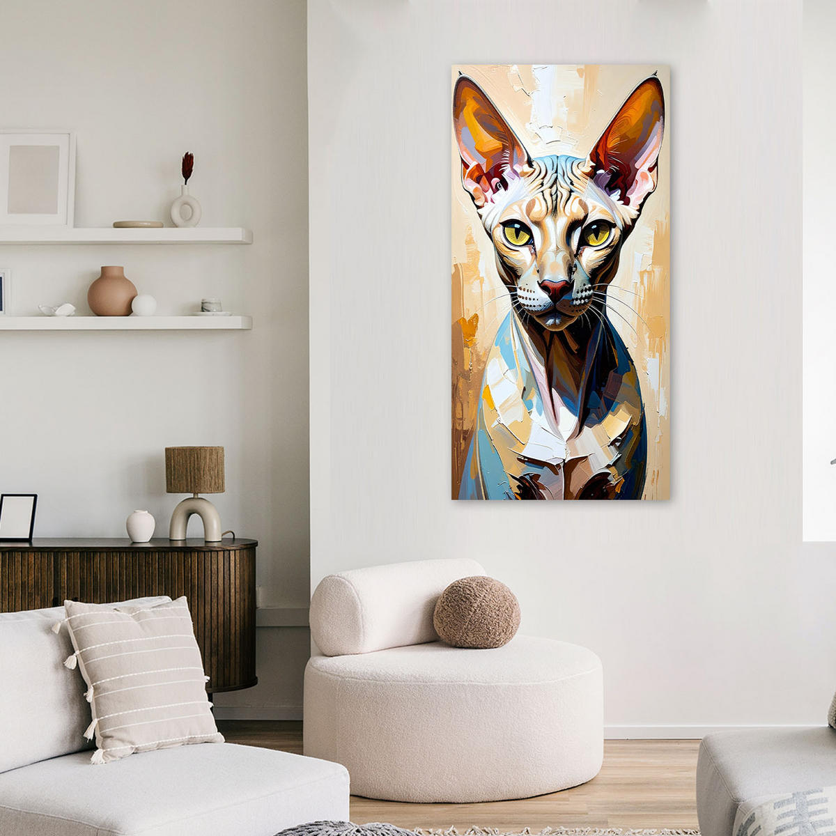 LEINWANDBILD Sphinx bunte Katze 50x100cm - Beige, Textil (50/100cm) - Feeby