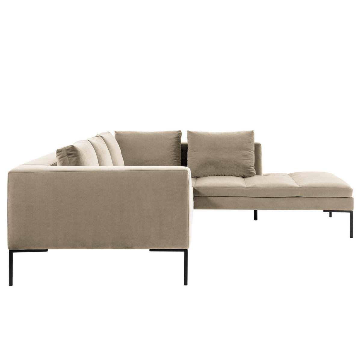 ECKSOFA mit Ottomane - Beige/Schwarz, Textil/Metall (255/230cm) - home24