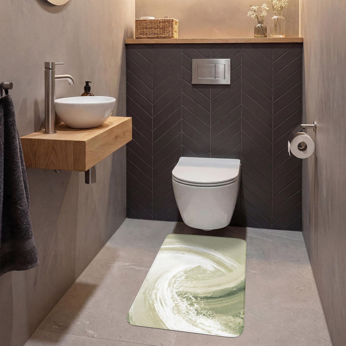 WC PŘEDLOŽKA Abstraktní - Tahy štětcem - Vlny - Zelená 50x80 cm - mátově zelená, textil/plast (50/1cm) - OnlyWow