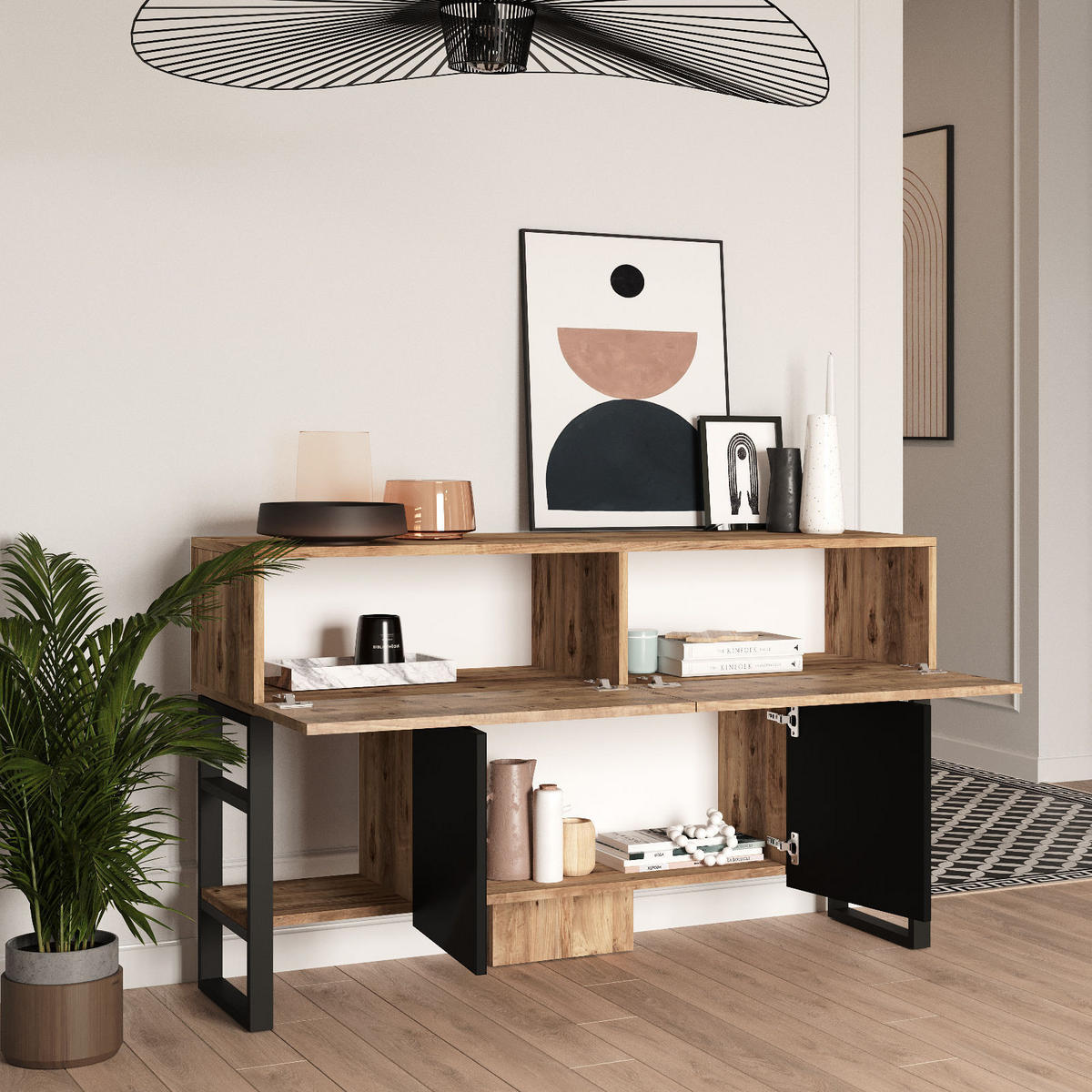 BUFFETSCHRANK mel beige - Beige, Holz (43/84/140cm) - Habitat Garten