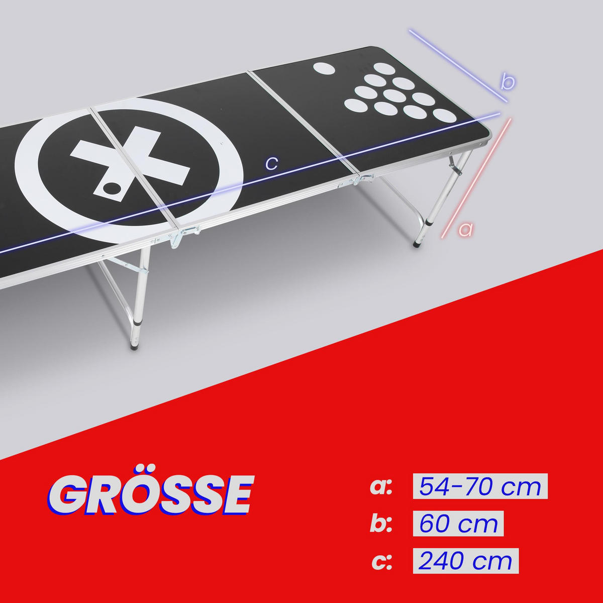 BIERPONGTISCH 240x60x70 cm zusammenklappbar - Schwarz, Metall (60/240cm) - Bestlivings