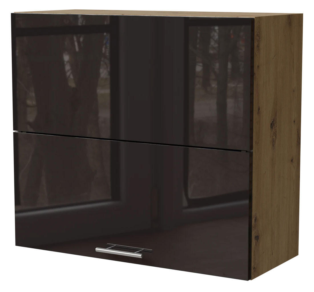 Feldmann-Wohnen Küchenhängeschrank Schwarz Hochglanz, Eiche Artisan 80x72x32.5 cm