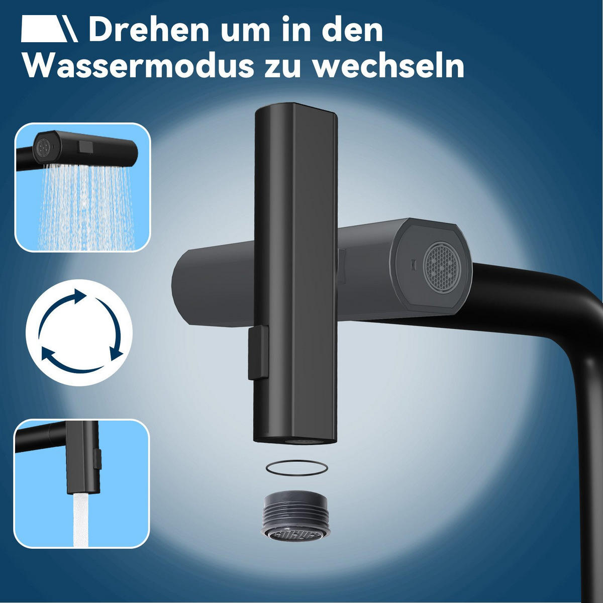 WASCHTISCHARMATUR Einäugig II 34/19.5/19.5cm - Schwarz, Kunststoff (19.5/19.5/34cm) - Nettlife