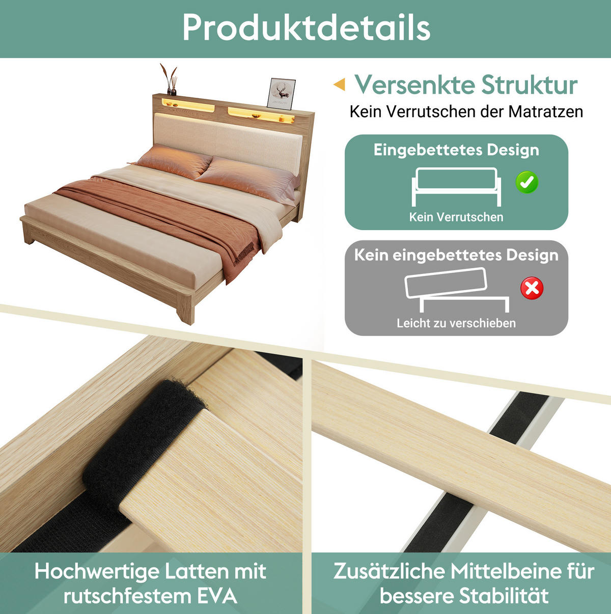ČALÚNENÁ posteľ z dreva a kordovej látky 145/253/110 cm béžová, s LED osvetlením, úložným priestorom a matracom - béžová, textil (140/200cm) - BEAOK