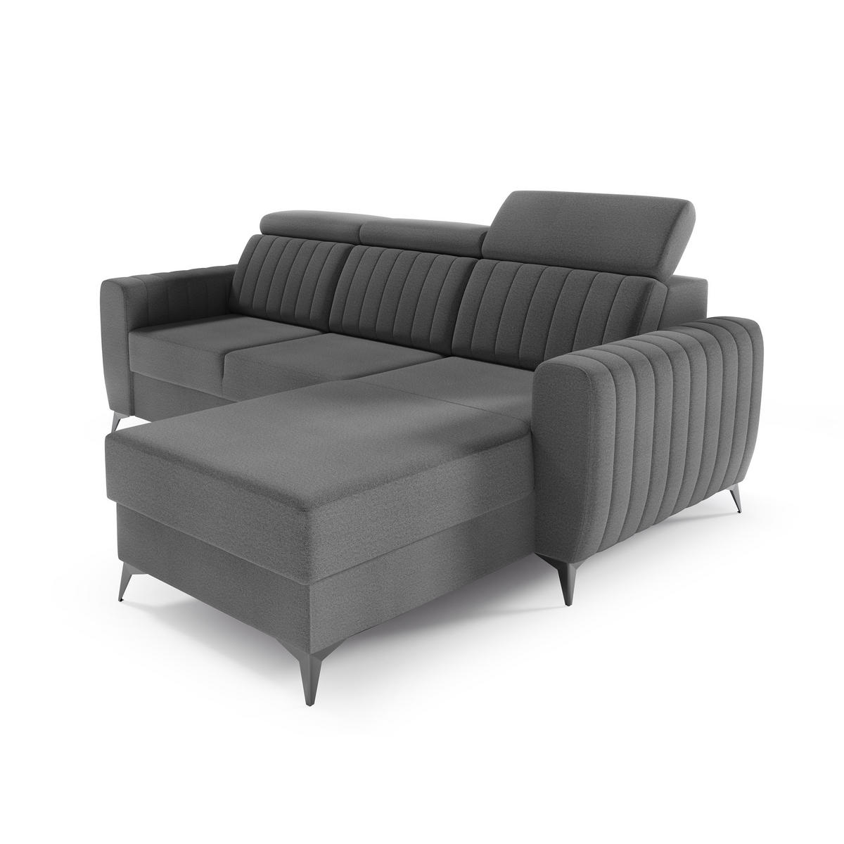 ECKSCHLAFSOFA Connor I verstellbare Kopfstützen, Dunkelgrau - Dunkelgrau/Schwarz, Textil (238/176cm) - Beautysofa