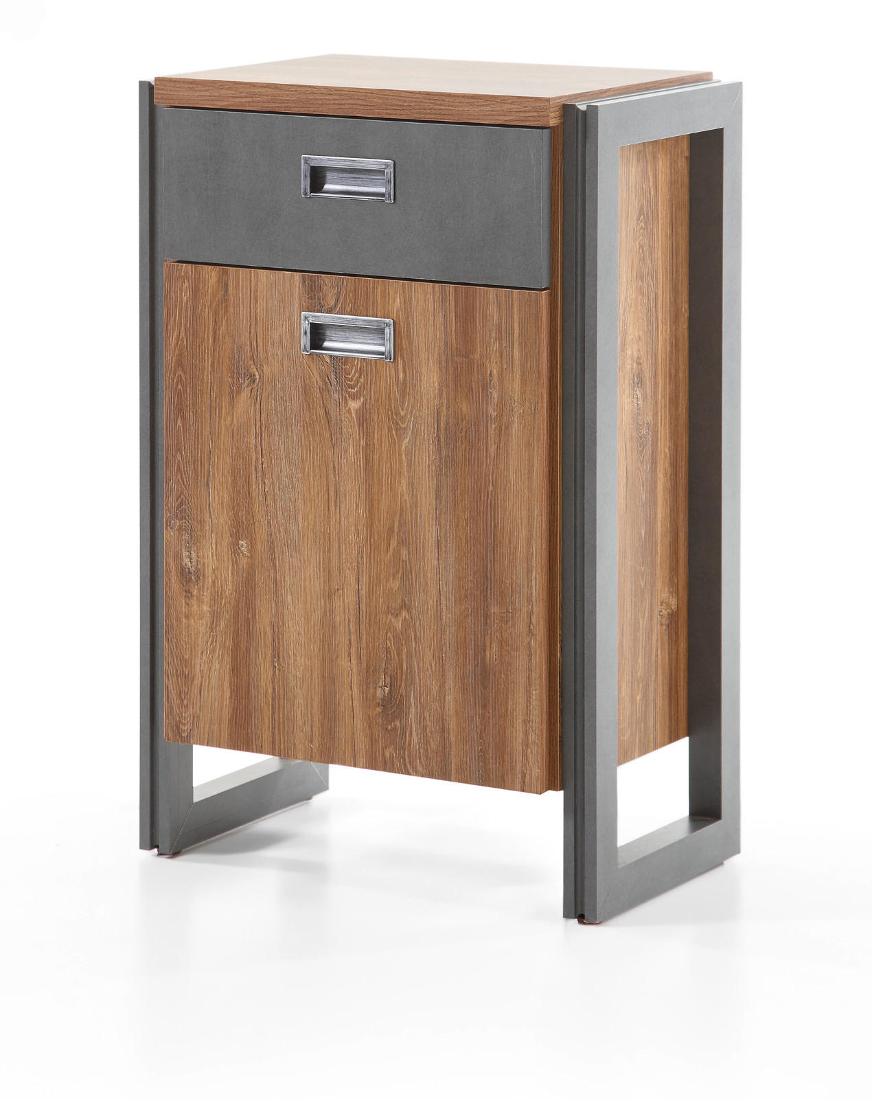 KOMMODE Eiche Stirling, Matera grau, Anrichte 55 x 81 cm - Eichefarben/Grau, Holzwerkstoff/Metall (55/81/33cm)