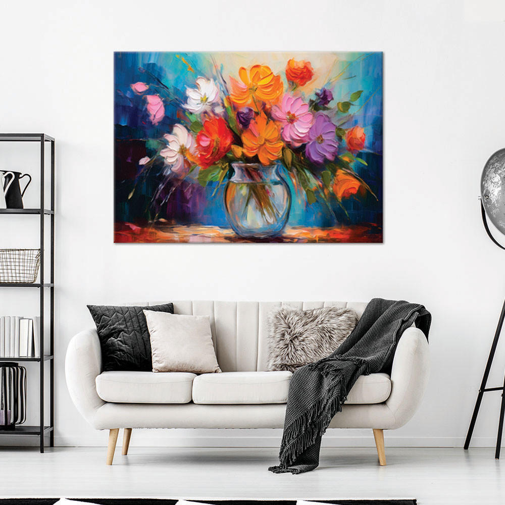 WANDBILD bemalter blumenstrauß in einer vase - Multicolor, Textil (60/40cm) - Feeby