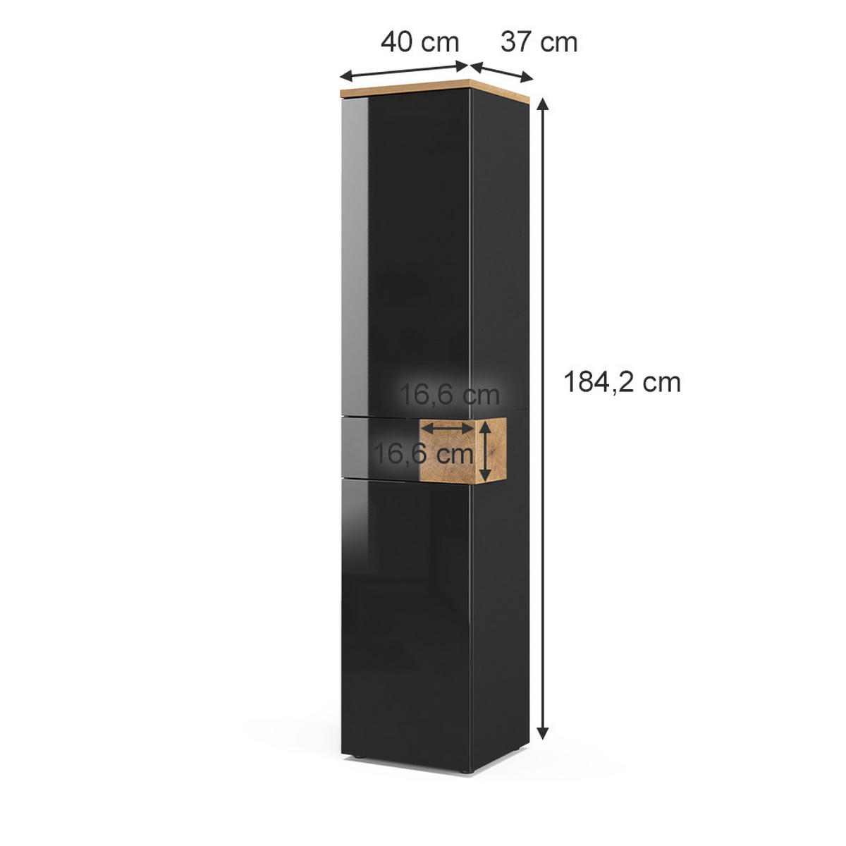 BADSCHRANK Eden Anthrazit 40 x 184.2 cm - Anthrazit/Eiche Artisan, Holzwerkstoff (40/184.2/37cm) - Vicco