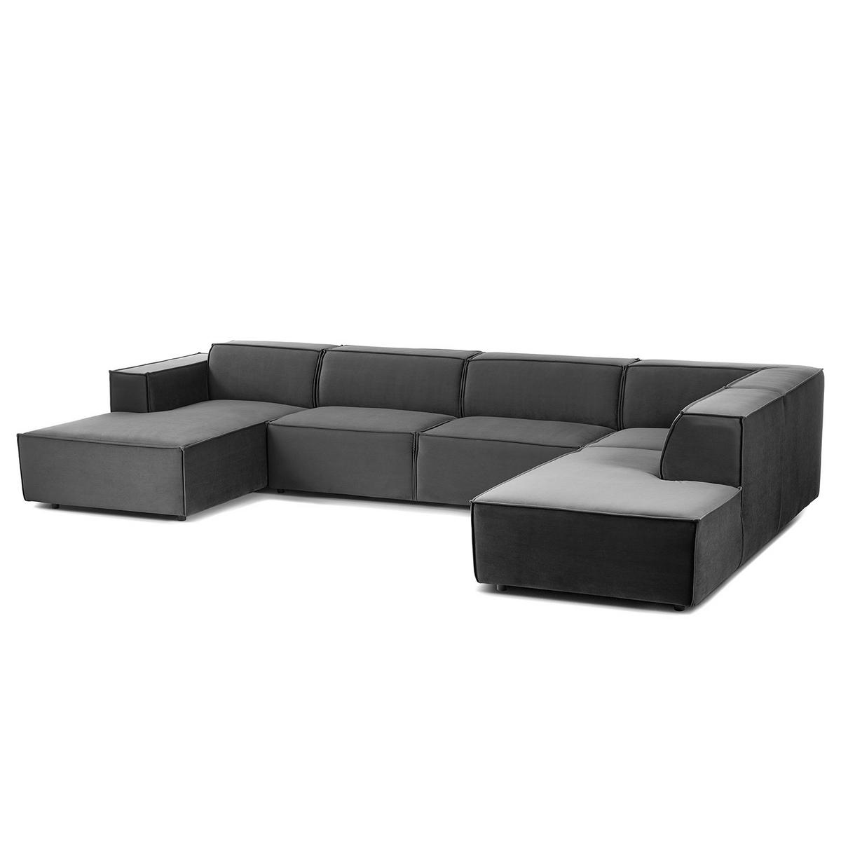 WOHNLANDSCHAFT mit Longchair & Ottomane - Schwarz/Grau, Kunststoff/Textil (369/70/234cm) - home24