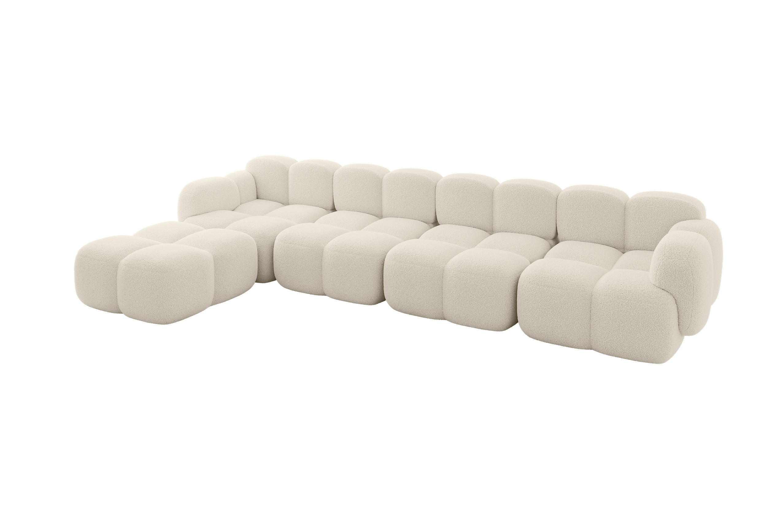 ECKSOFA modulares Sofa Links Miko-L3 390x205x75 Beige Bouclé - Sandfarben/Schwarz, Holzwerkstoff/Kunststoff (390/205cm) - ALTDECOR