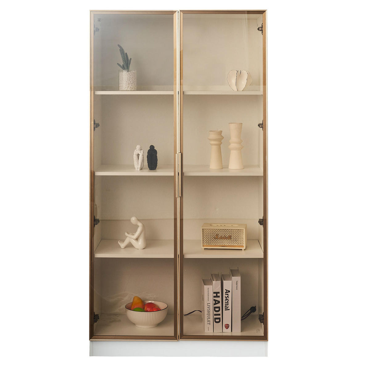 GLASVITRINE aus Spanplatte 80x40x160 cm Weiß mit braunen Glastüren, LED-Beleuchtung und verstellbaren Einlegeböden - Weiß, Holzwerkstoff (80/160/40cm) - IVMEU