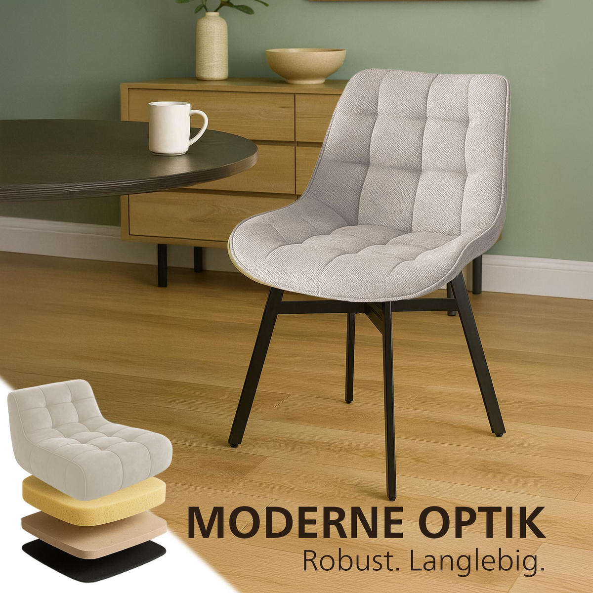 ESSZIMMERSTUHL Stoff Creme - Creme/Schwarz, Textil/Metall (54/83/61cm) - CLP