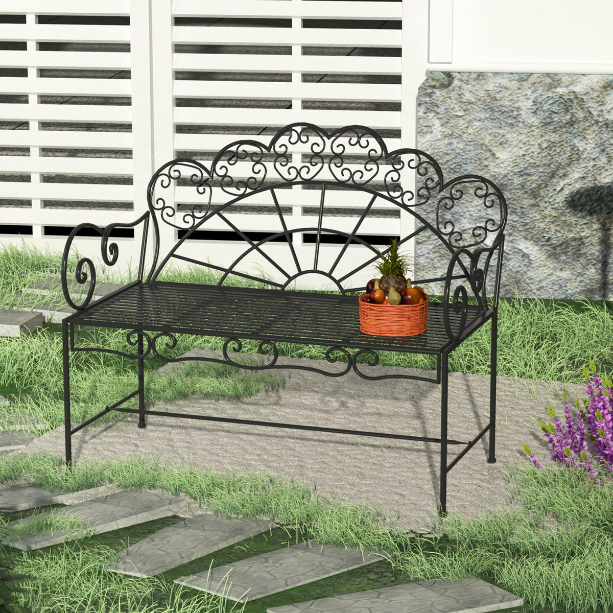 GARTENBANK 2-Sitzer DE-08297 robust & rostfrei Schwarz - Schwarz, Metall (107/92/55.5cm) - ComfortXL