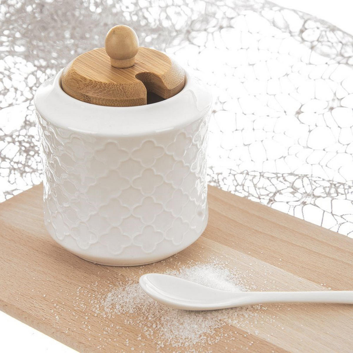 ZUCKERDOSE aus Porzellan, Zuckerdose mit Löffel 47762 - Weiß, Keramik (9/11.5cm) - Orion 
