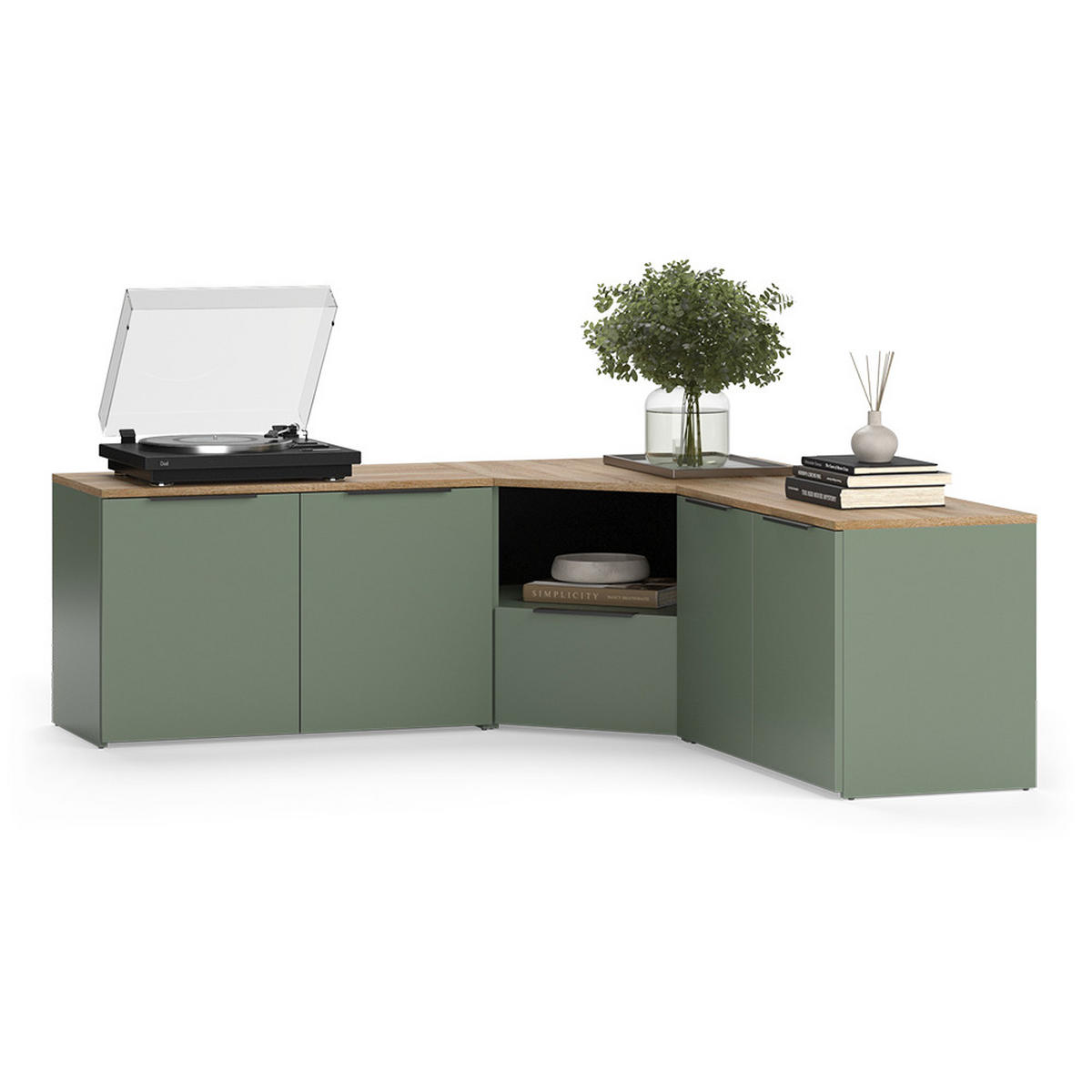 WOHNWAND Wido Grün 3 Teile - Grün/Sonoma Eiche, Holzwerkstoff (68/50/68cm) - Vicco