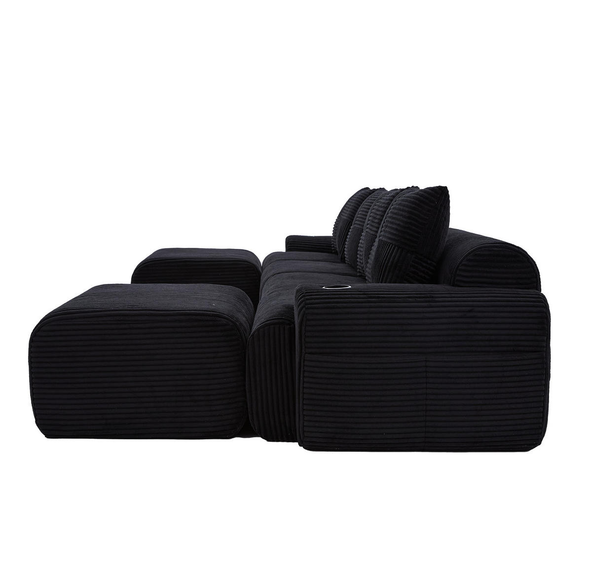 WOHNLANDSCHAFT modular 4-Sitzer ca. 333 x 174 cm Cordstoff Black 3-tlg. - Schwarz, Kunststoff (174/80/333cm) - Meubliv