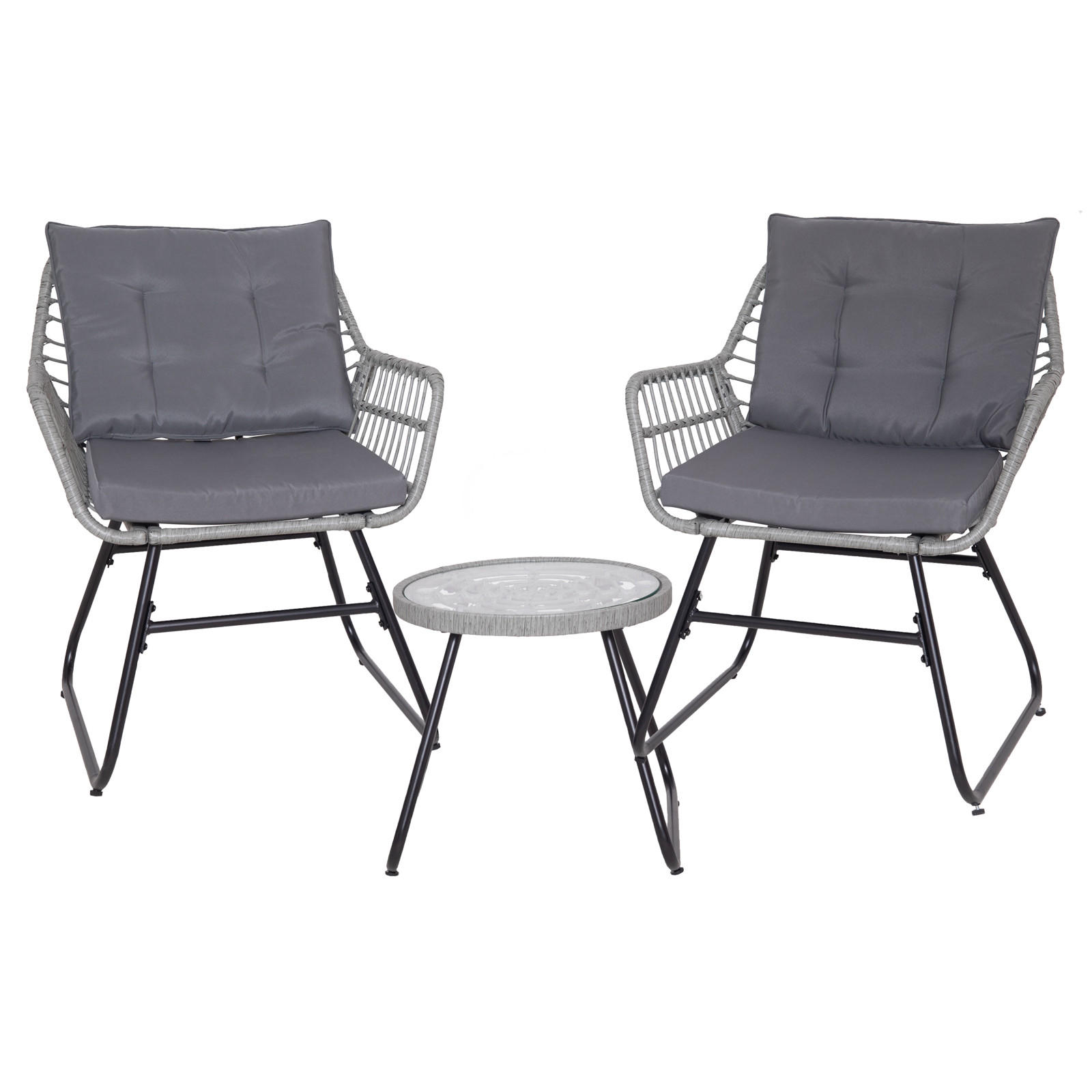 BALKONSET 3-teilig aus Rattan, hellgrau - Hellgrau, Kunststoff - SVITA