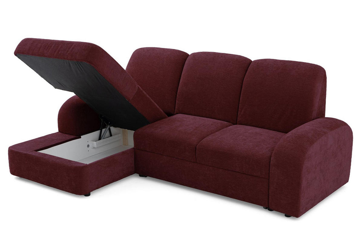 ECKSOFA VIBE S Links mit Schlaffunktion 130x202 Chenille Bordeaux - Bordeaux/Schwarz, Holz/Kunststoff (255/156cm) - Muffo
